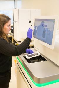 Researcher studies data